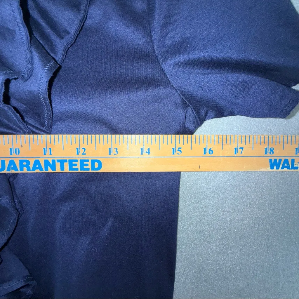 Ralph Lauren Black Label Navy Ruffled button up short‎ sleeve Blouse size Medium - Image 8