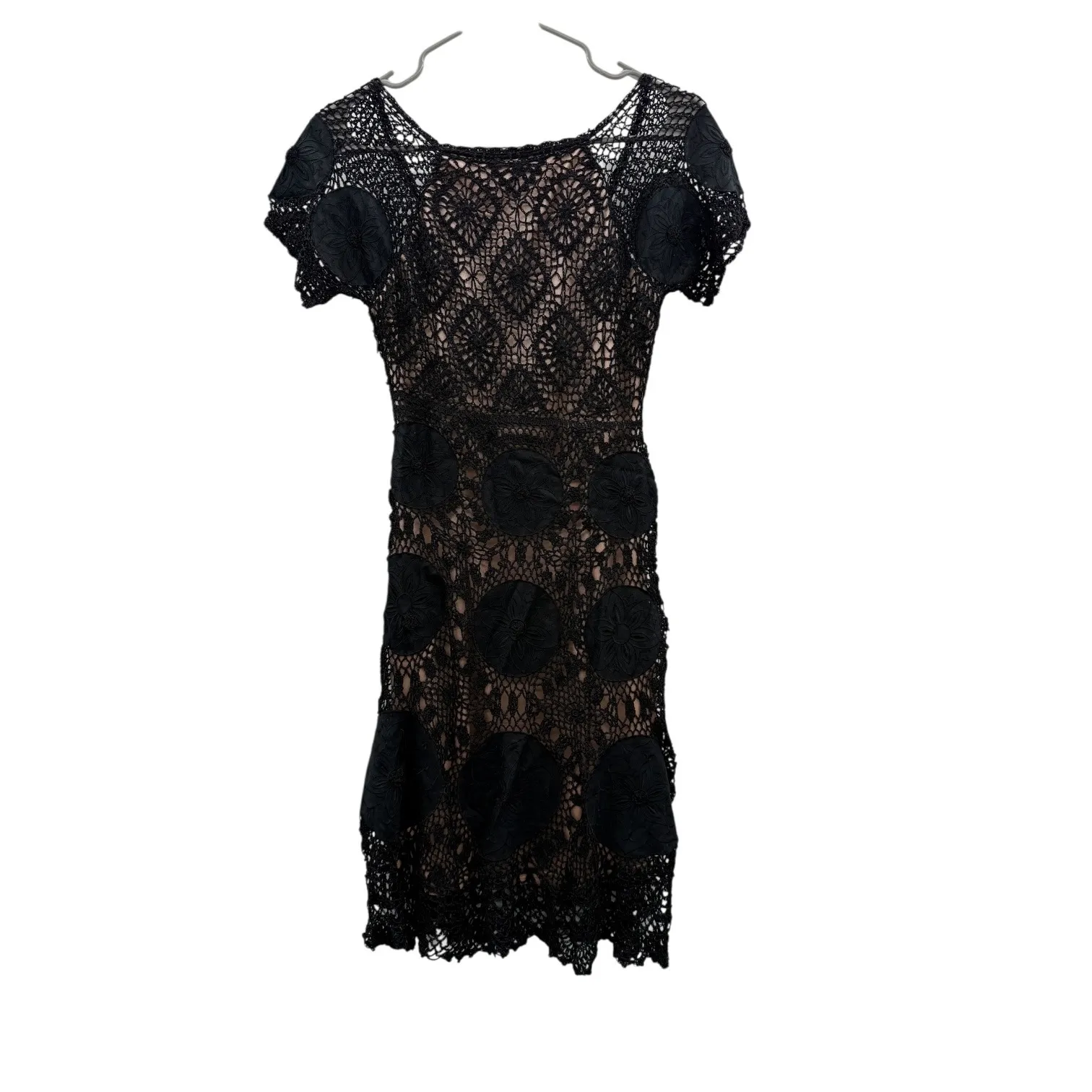 Sue‎ Wong Black Crochet Dress Size 0 Cap Sleeve Lined Formal Lace Boho - Image 6