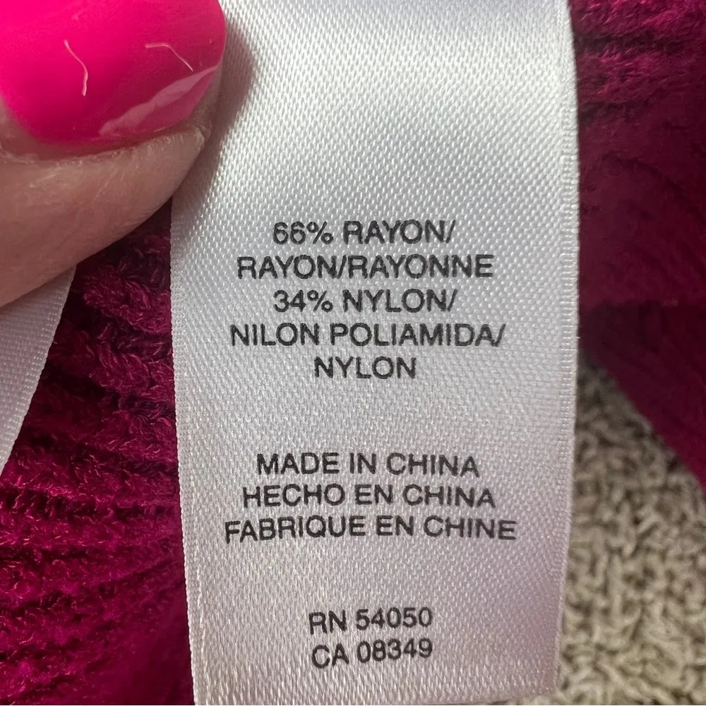 Jones New York Collection Cardigan Sweater Size Large Fuchsia Cable Knit D12 - Image 4