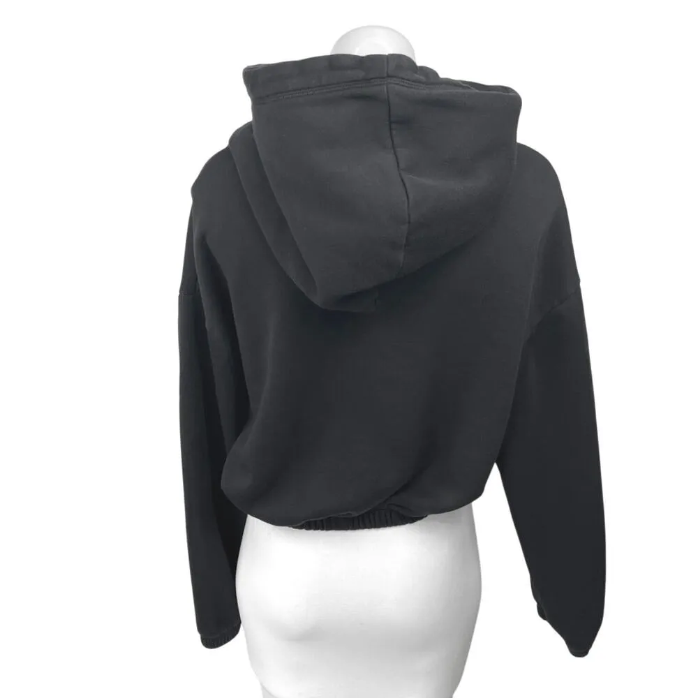 Zara Women's Black Long Sleeve Hoodie Hooded Cropped Cozy Sweatshirt Top Size L - Image 2