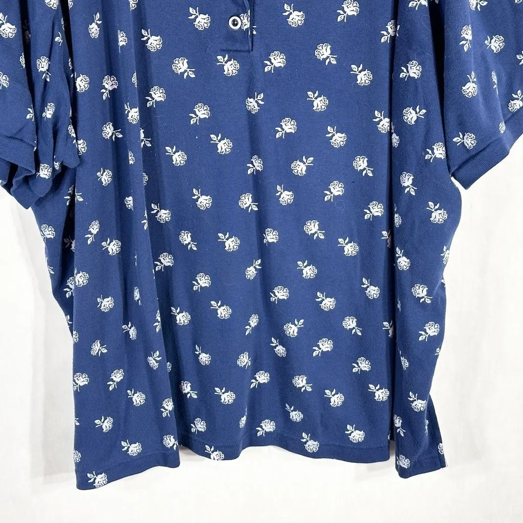Woman Within Plus Size 4X 34W 36W Top Polo Shirt Blue Floral‎ Short Sleeve 1689 - Image 3