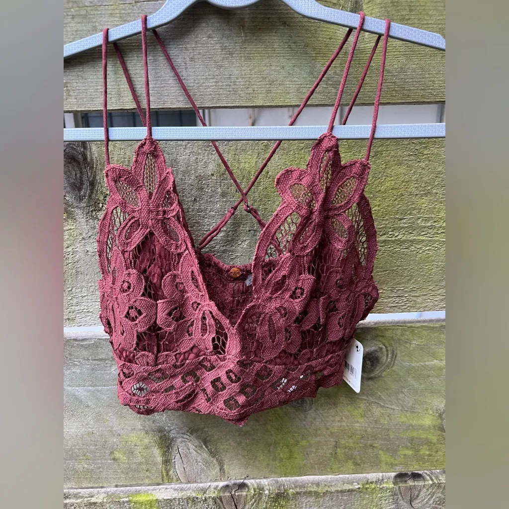 Free People FP One Adella Bralette Red Maroon Lace Bra Fairy Bohemian Festival - Image 3