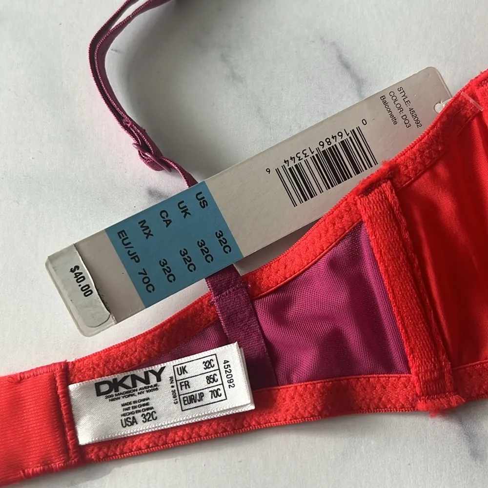New DKNY Superior Lace Balconette Bra in Red, Size 32C New w/Tag Retail $40 - Image 5