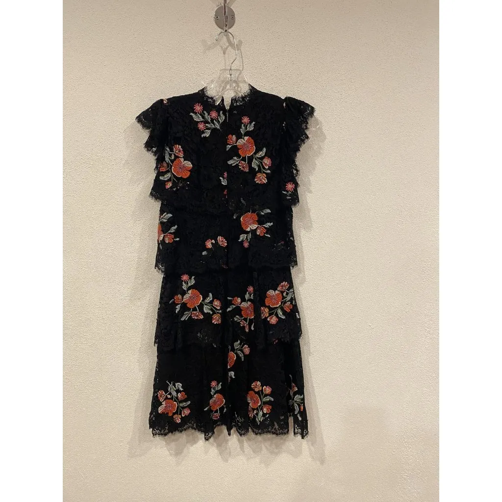 Rebecca Taylor Kelsey Dress Womens 0 Black Embroidered Lace Ruffle Tiered Floral - Image 4