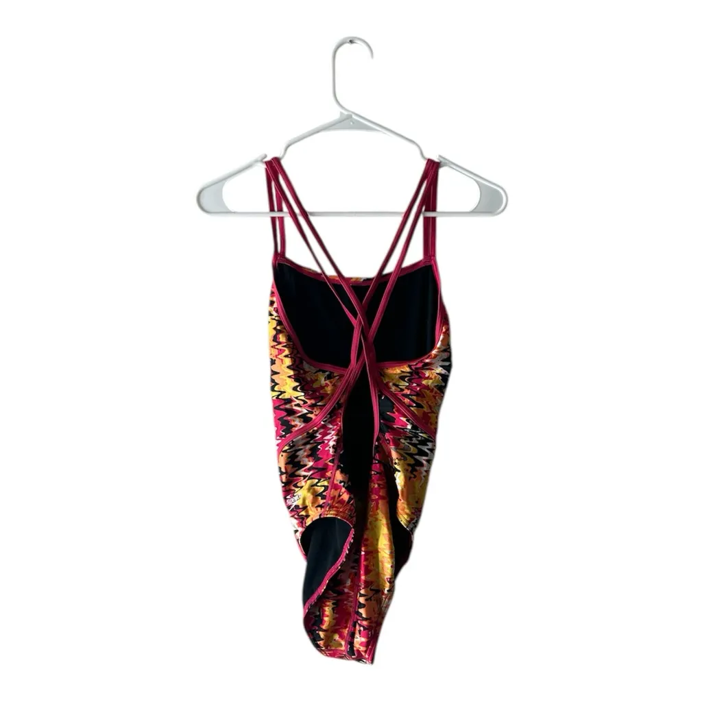 Speedo One Piece Wave Volt Swimsuit Women’s Size 10/36 Pink Orange Back Cut Out - Image 2