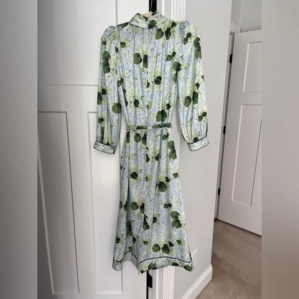 Tuckernuck Hydrangea Blooms Haven Floral Long Sleeve Dress Blue Green Belted - Image 5