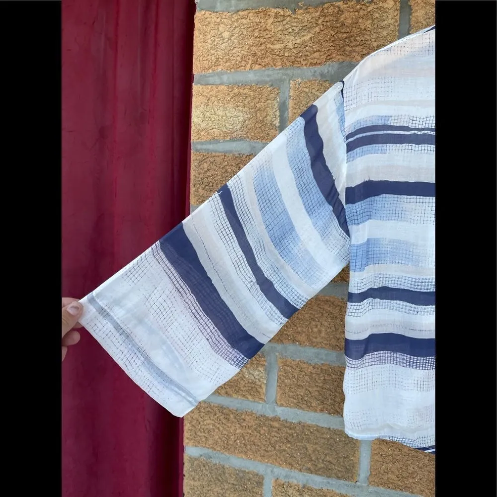 BELLA DAHL TIE FRONT SHIRT - PASTEL STRIPE - Image 3