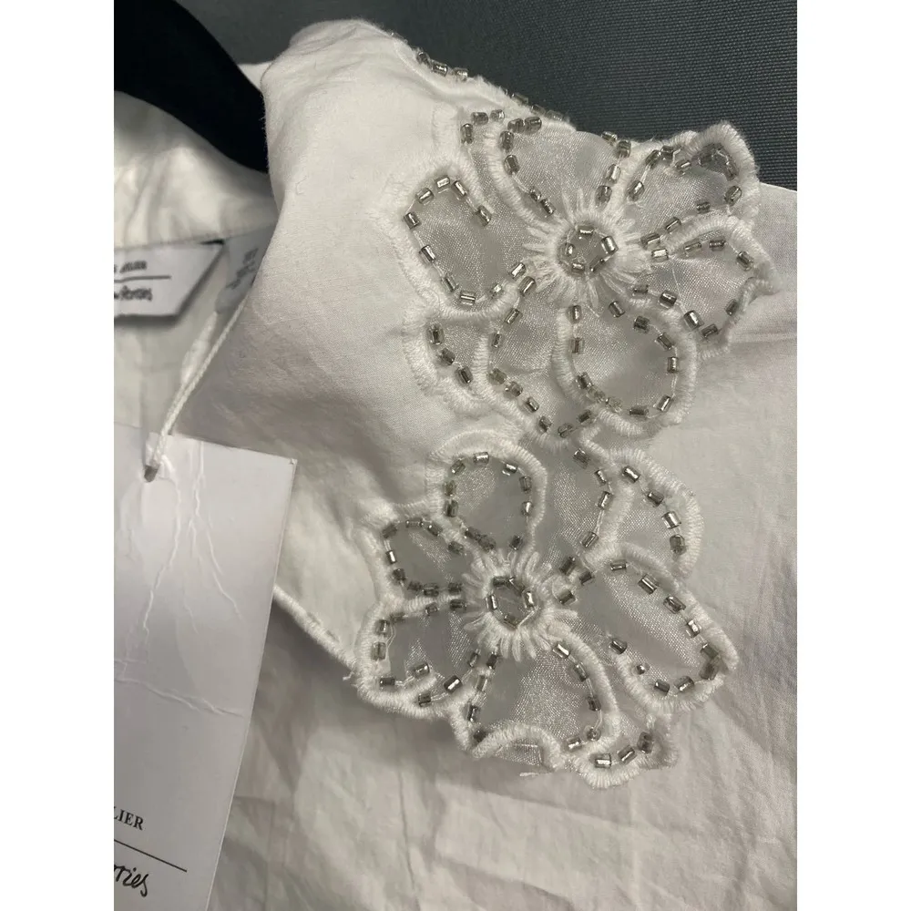 Other Stories cropped shirt with embroidered and beaded collar US 6 NWT (b39.5) - Image 7