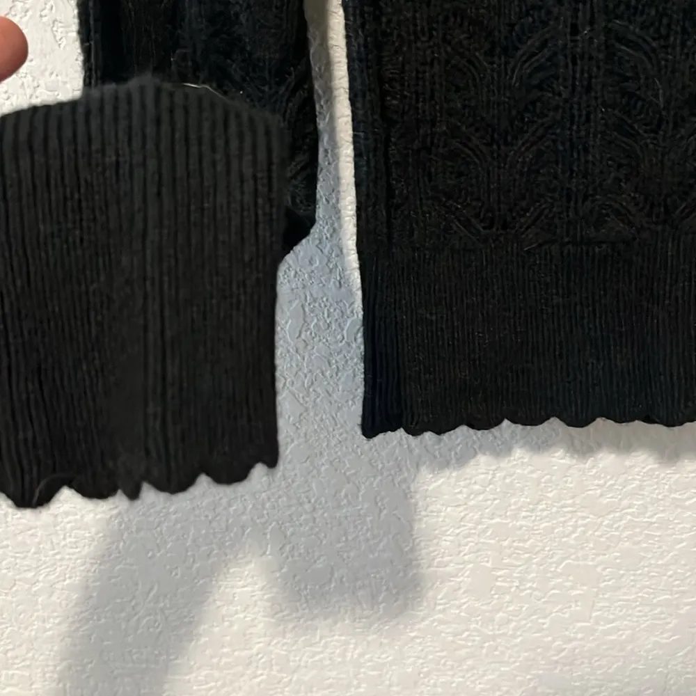 RACHEL PARCELL Black Pointelle Ruffle Lacy Knit Pullover Sweater, Size XL - Image 6