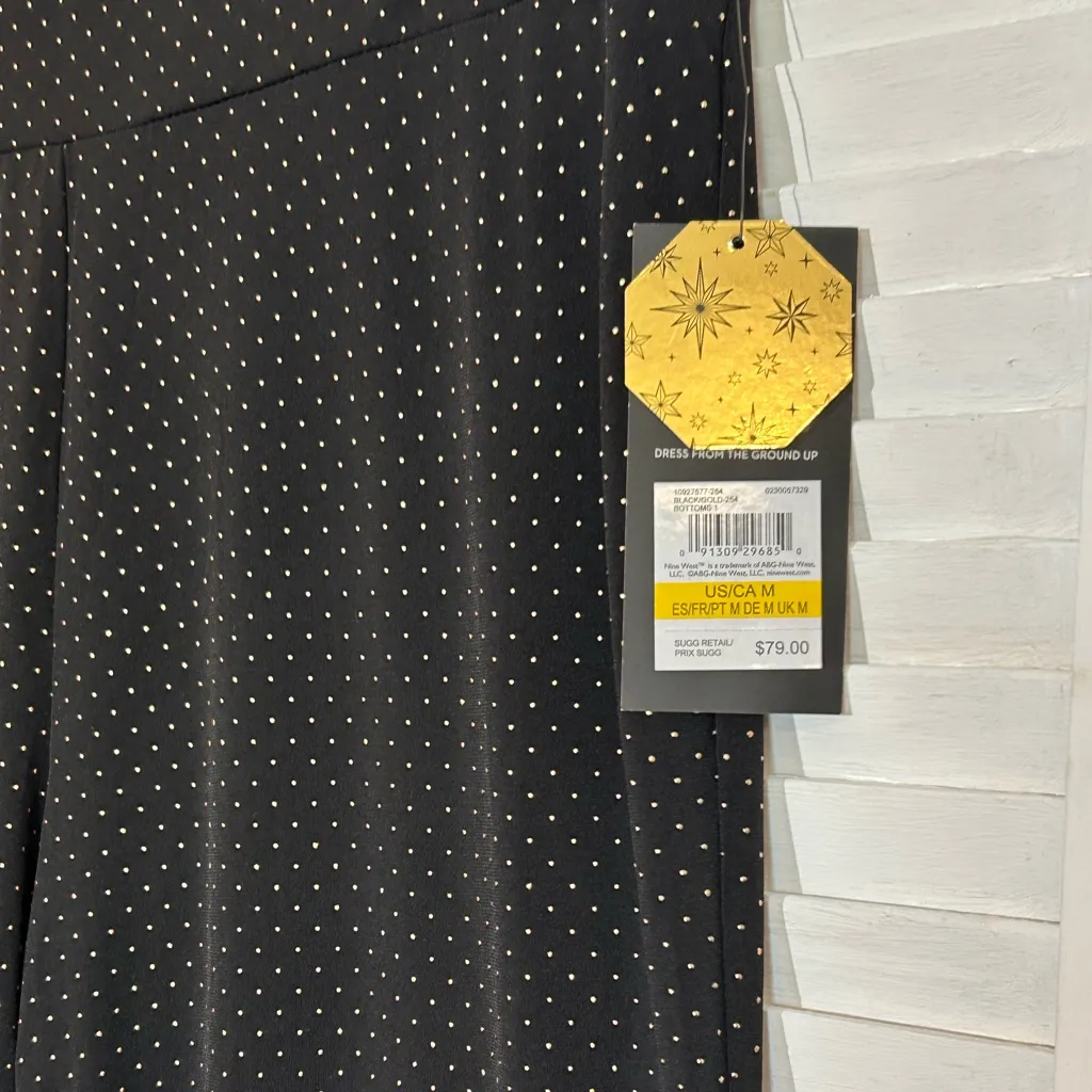 Nine West black gold studded wide leg flowy palazzo pull on pants NWT medium - Image 12