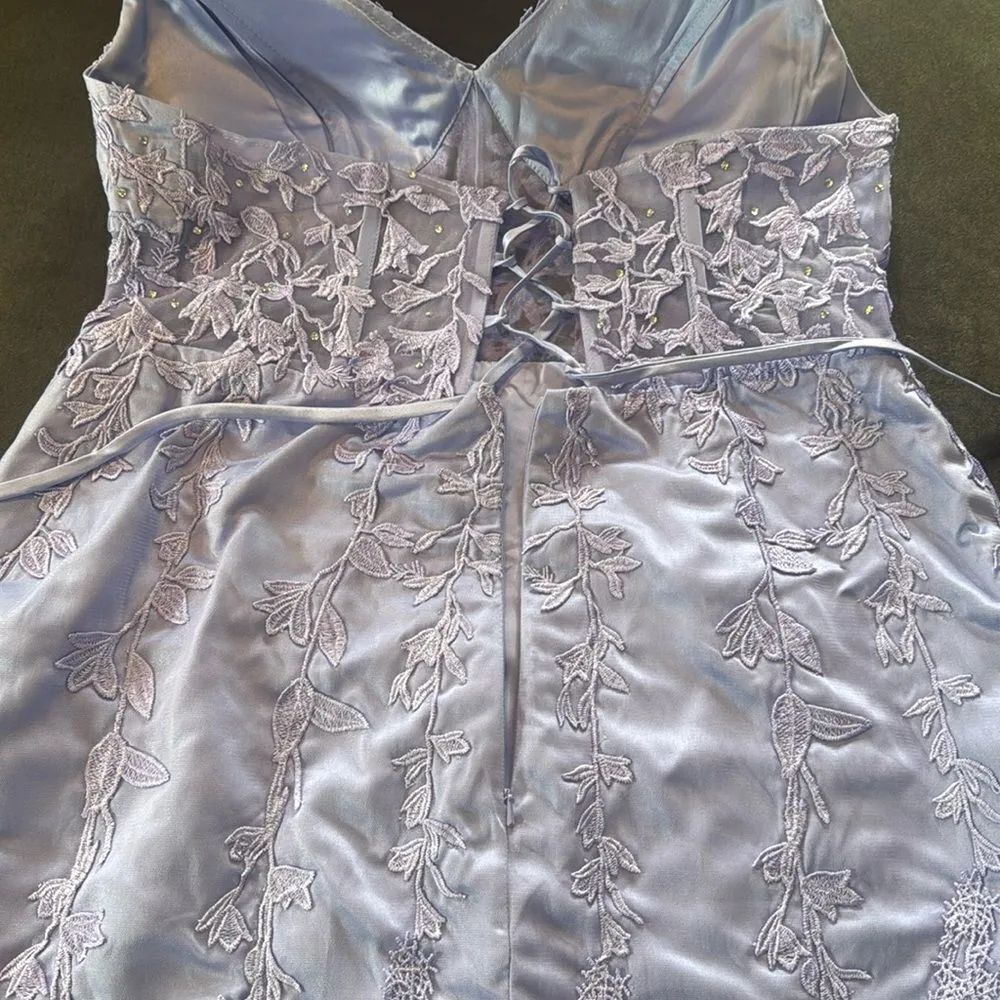 Women’s Purple Short Party Dress Beading Sheer Bodice Corset Back Ties Size 18 - Image 7