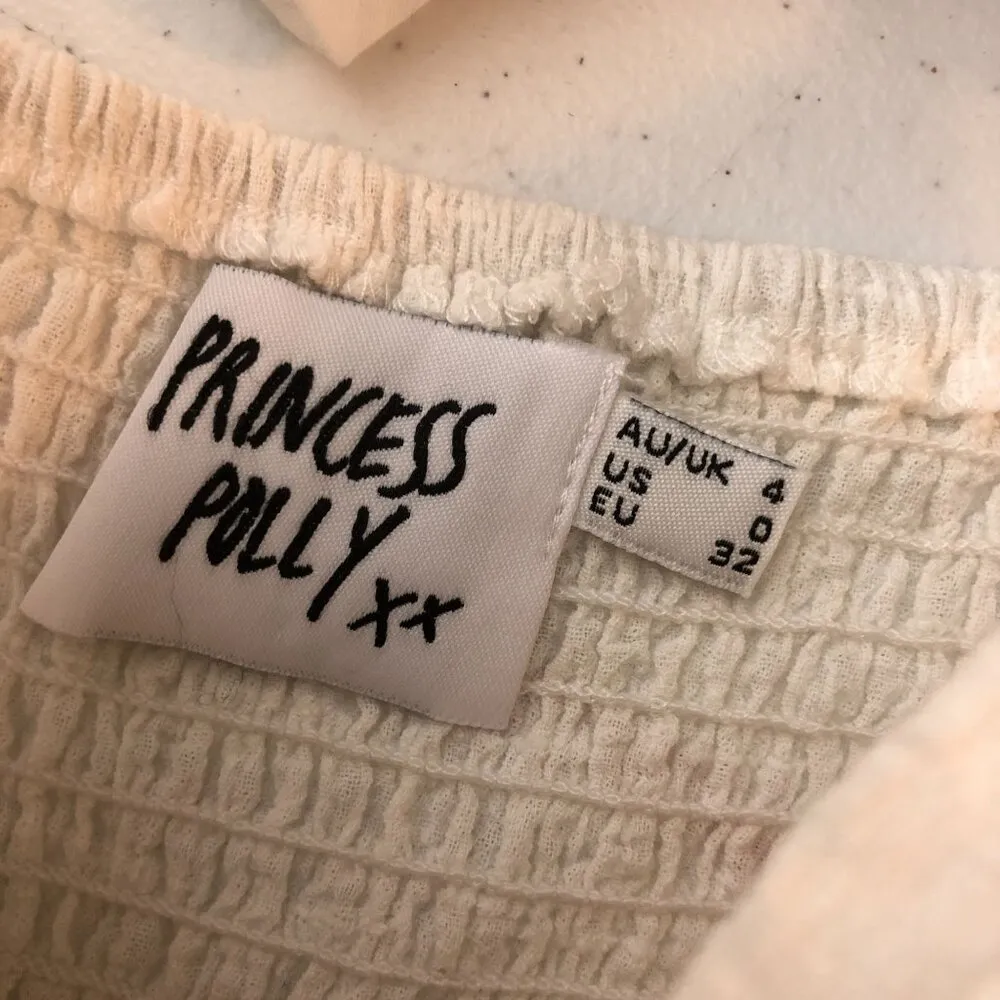 Princess Polly Julio Crop Top Tie Front Smocked Cami White 0 - Image 3