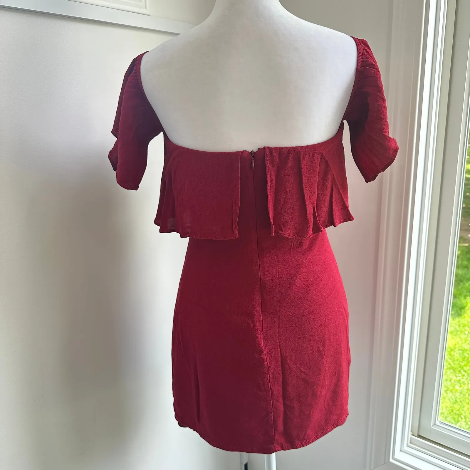 Lovers + Friends REVOLVE Romantic Small Off Shoulder Burgundy Red Mini Dress - Image 6