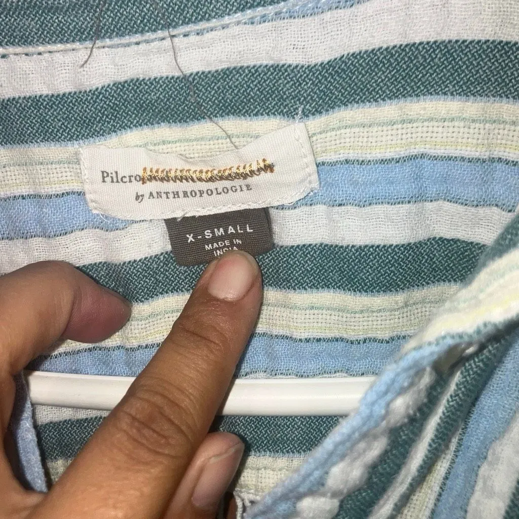 Pilcro Anthropologie the Serena surf Henley blouse striped print button down box - Image 5