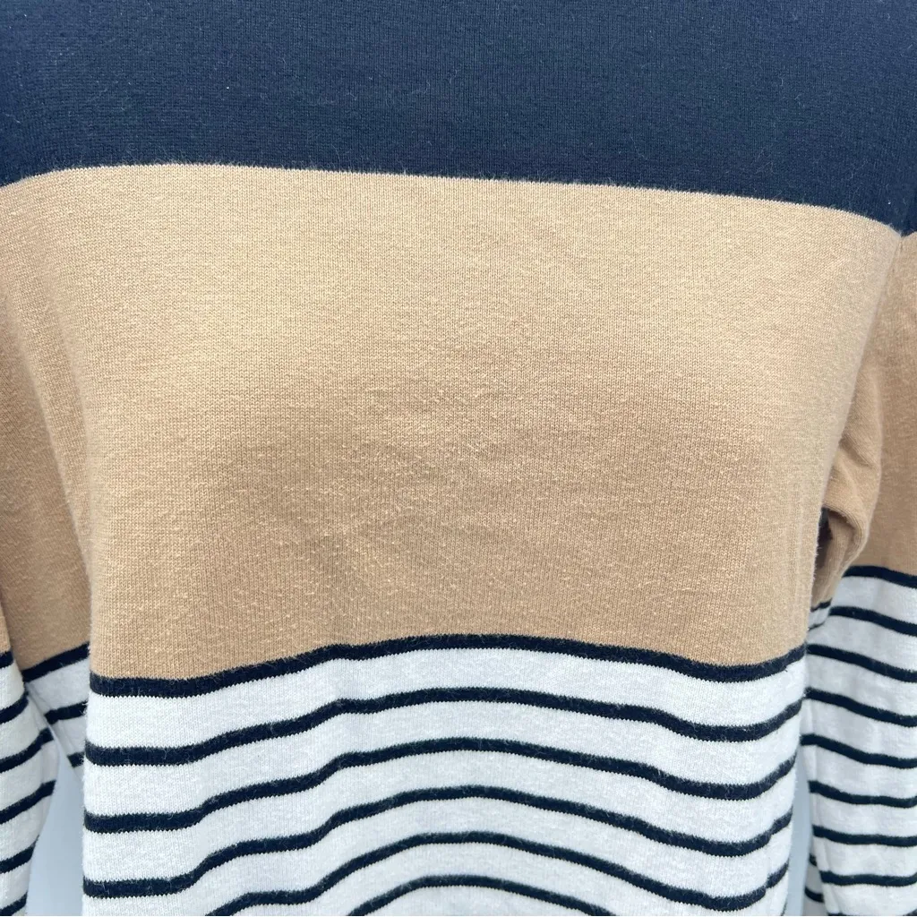 Tommy Hilfiger Women’s Black and Tan Striped Turtleneck Sweater-Size L - Image 3