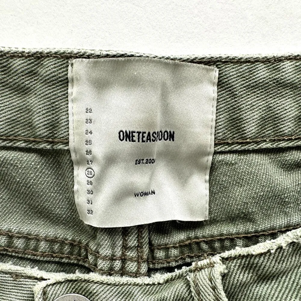 One Teaspoon Bonita Shorts Size 28 Super Khaki Green Denim High Rise Fray Hem - Image 5