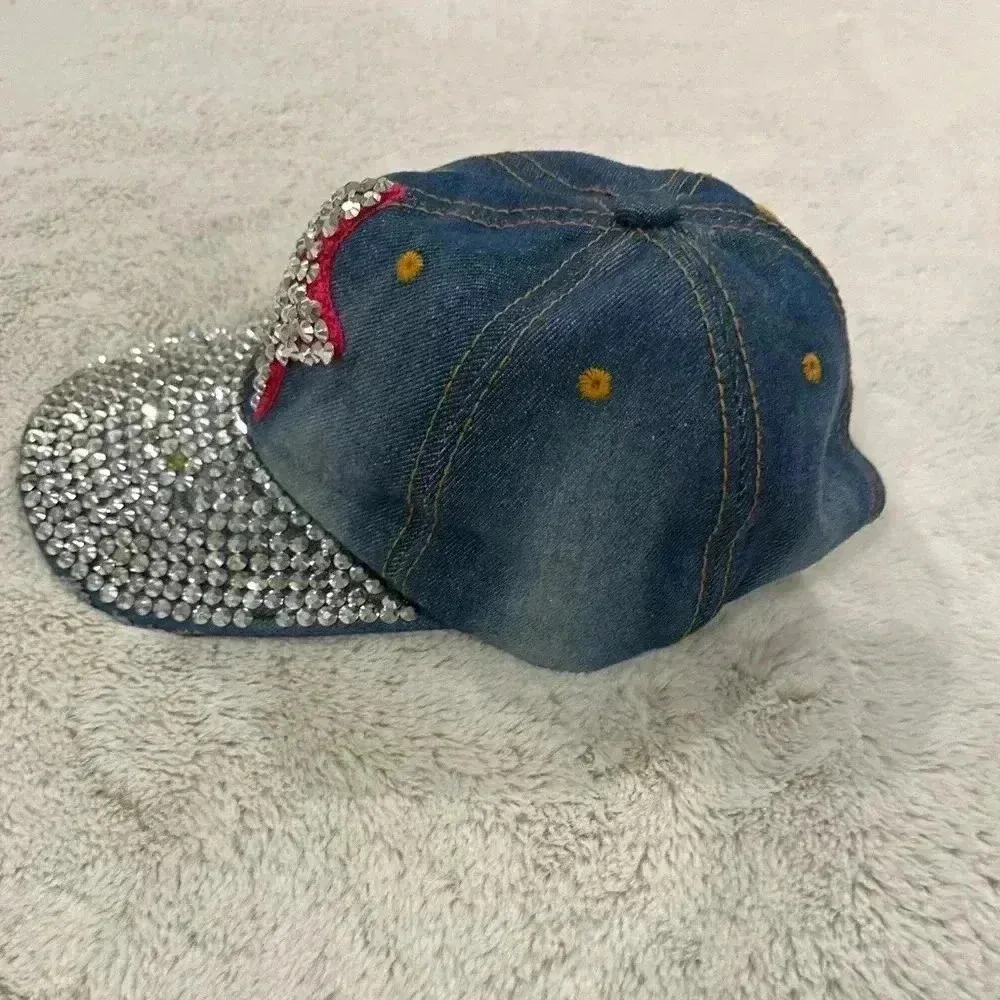 Cap/Hat Women's Blue Denim Rhinestones Magid Hats Distressed Adjustable - Image 3