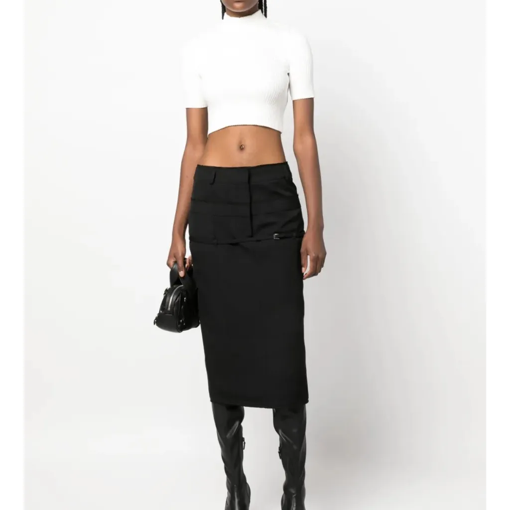 Courreges Logo Embroidered Ribbed Knit Crop Top White - Image 7