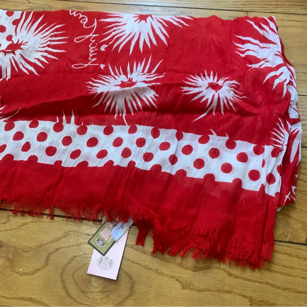 Juicy Couture Pam Gela Red Cotton Linen Scarf NWT Retro Style with Pointed Ends - Image 2