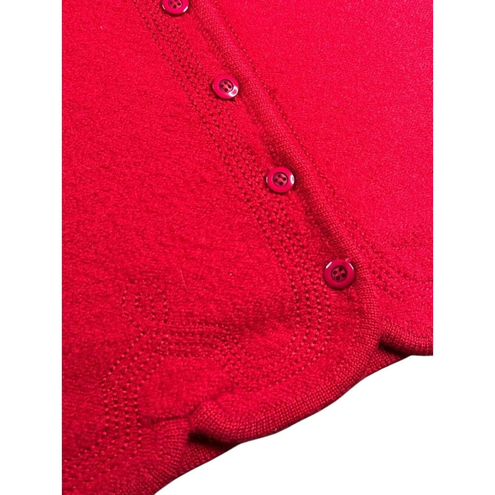Vintage Pendleton Boiled Wool Cardigan‎ Scalloped Hem Cherry Red Large Cottage - Image 3