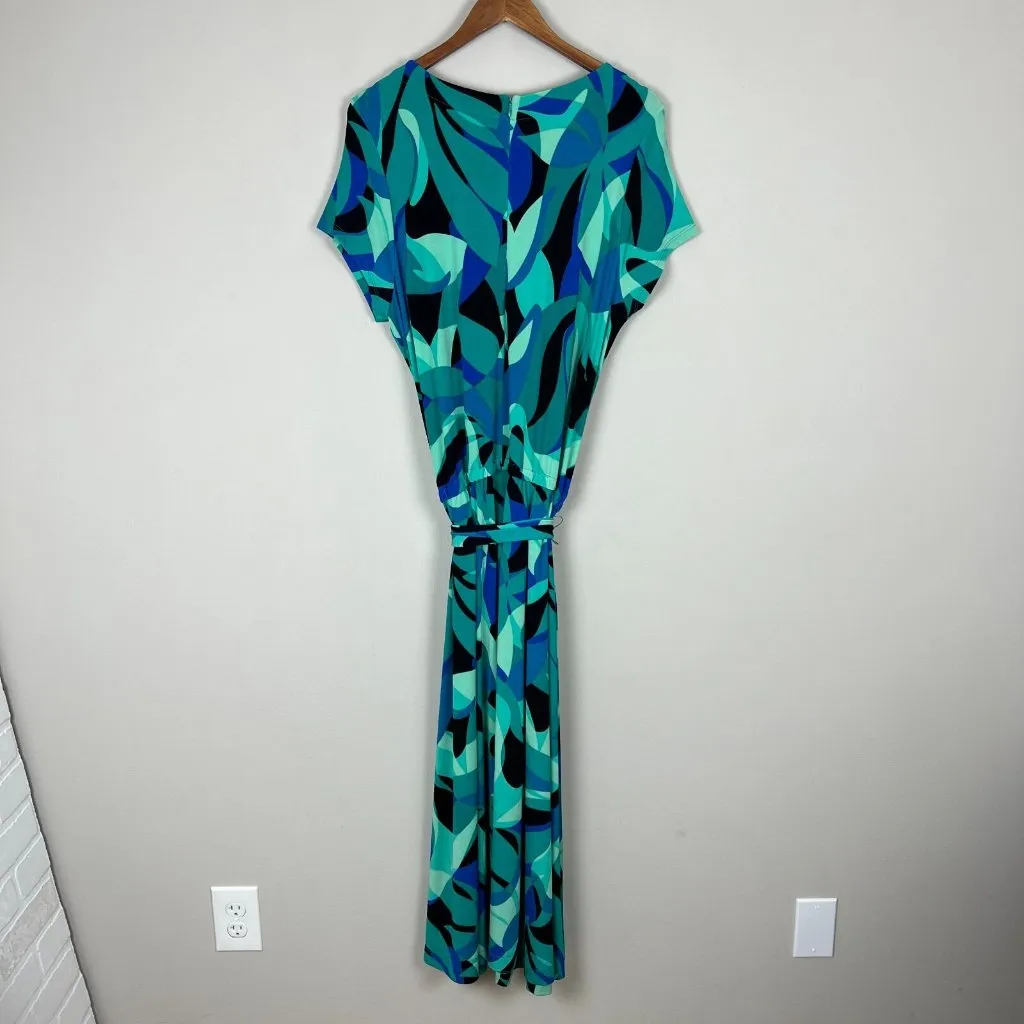 Chicos 3‎ Travelers Maxi Dress XL Green Leafy Oasis Cap Sleeve Belted Waist New - Image 12