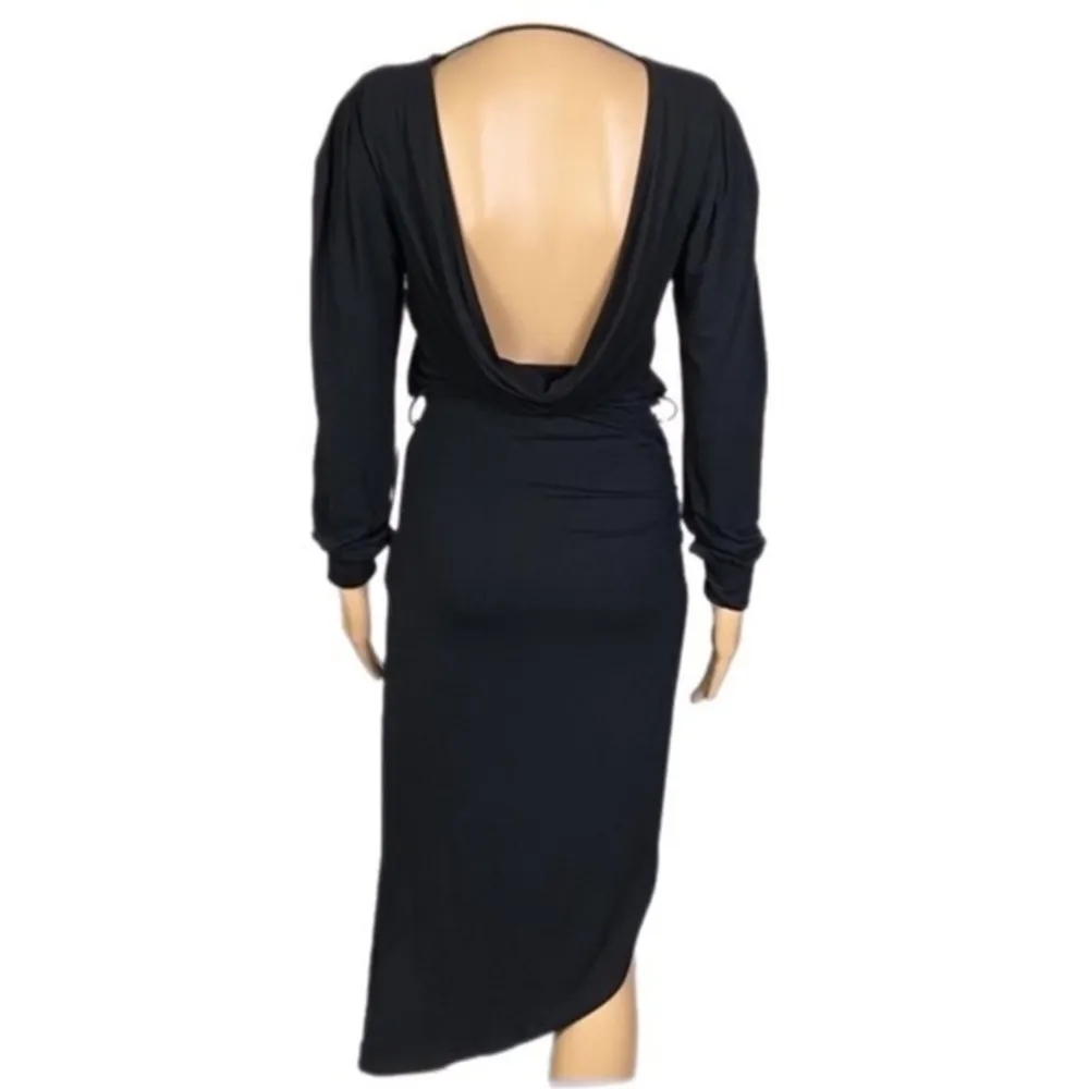 YOUNG, FABULOUS & BROKE black open back,ruched,asymmetrical dress. Small. NWT - Image 7