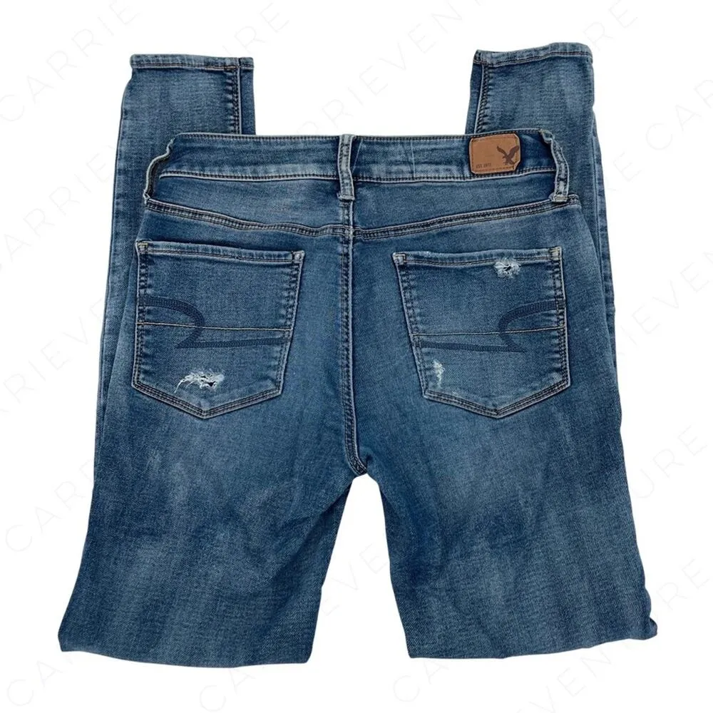 American Eagle Outfitters Hi-Rise Jegging Super Stretch Ripped Blue Jeans Size 4 - Image 2