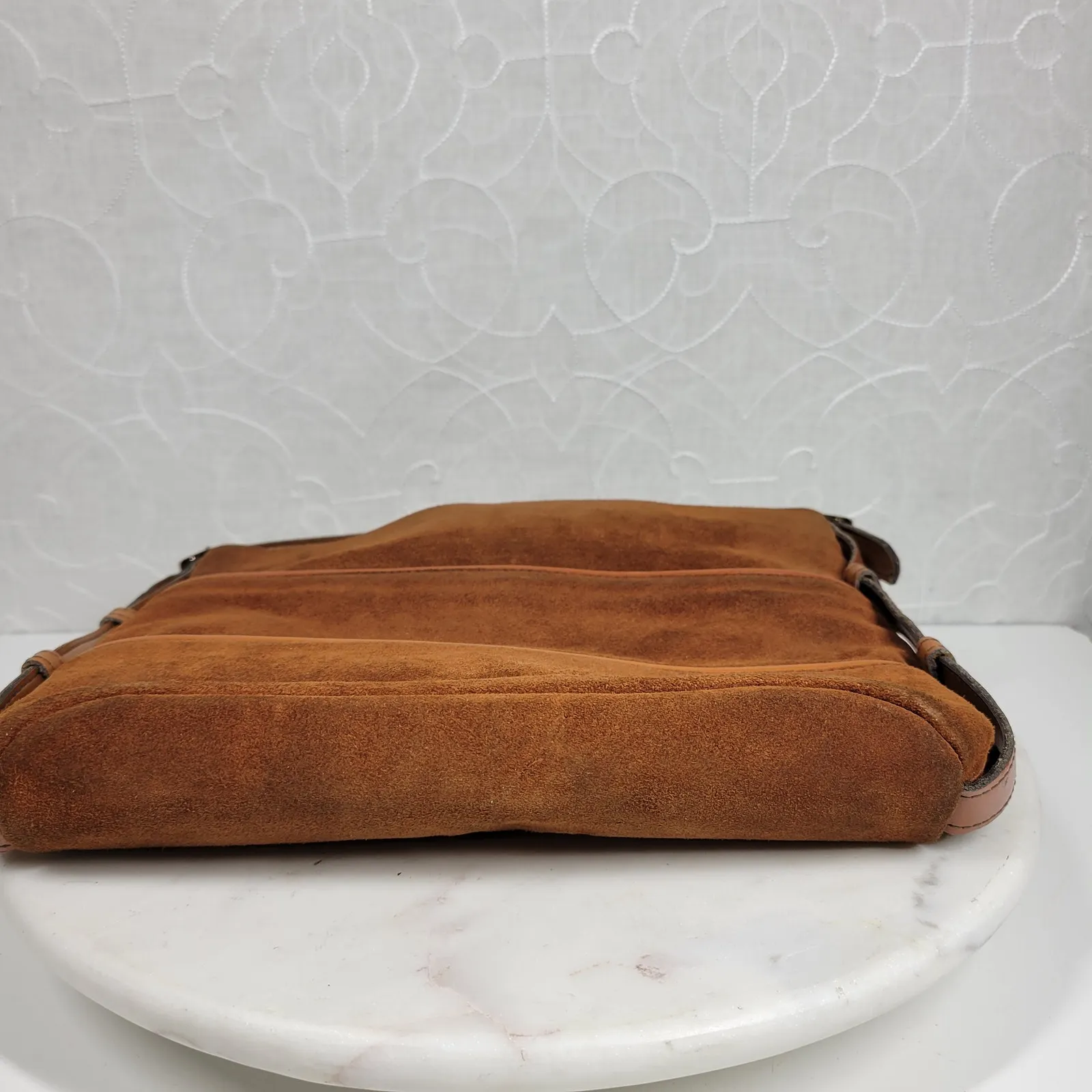 Vintage Suede Crossbody Bag Womens 11.5 x 9" Brown Leather Purse Adj‎ Strap Boho - Image 6
