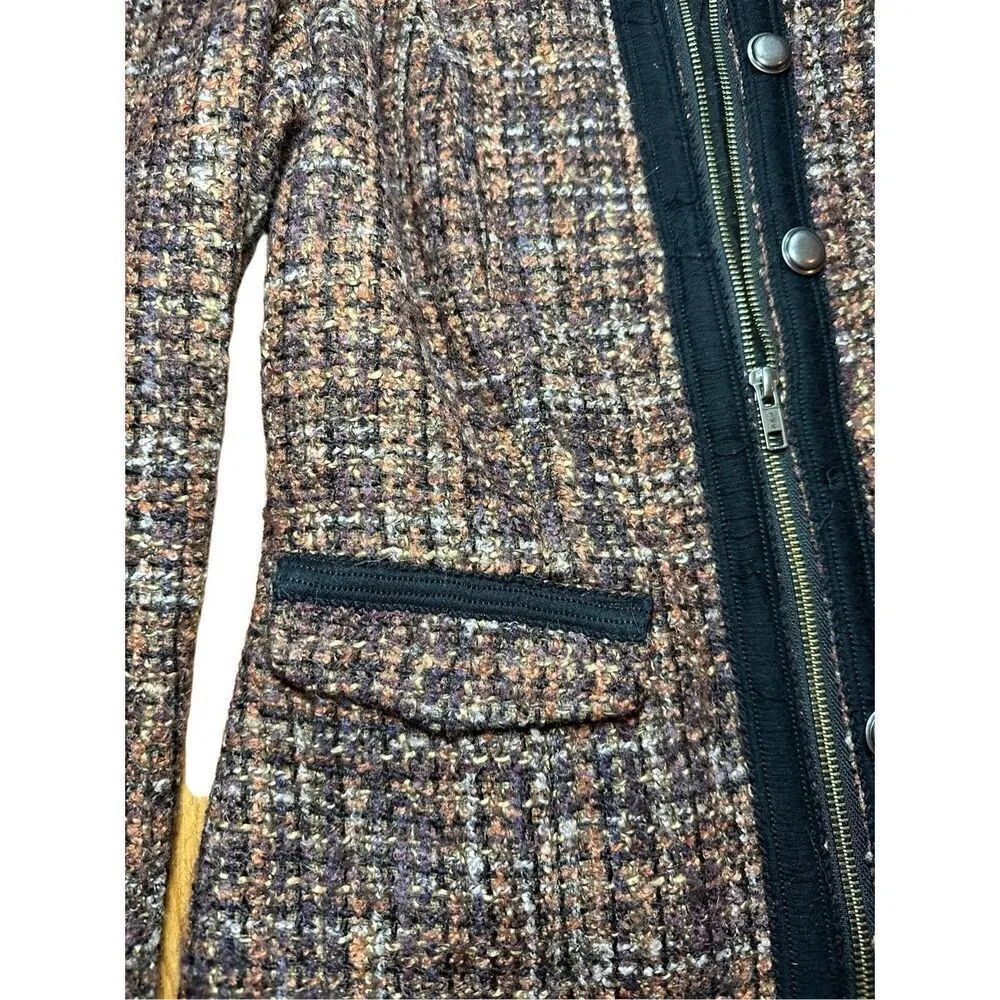Free People Jacket Tweed Full Zip Multi-Color Wool Blend Size 4 - Image 9