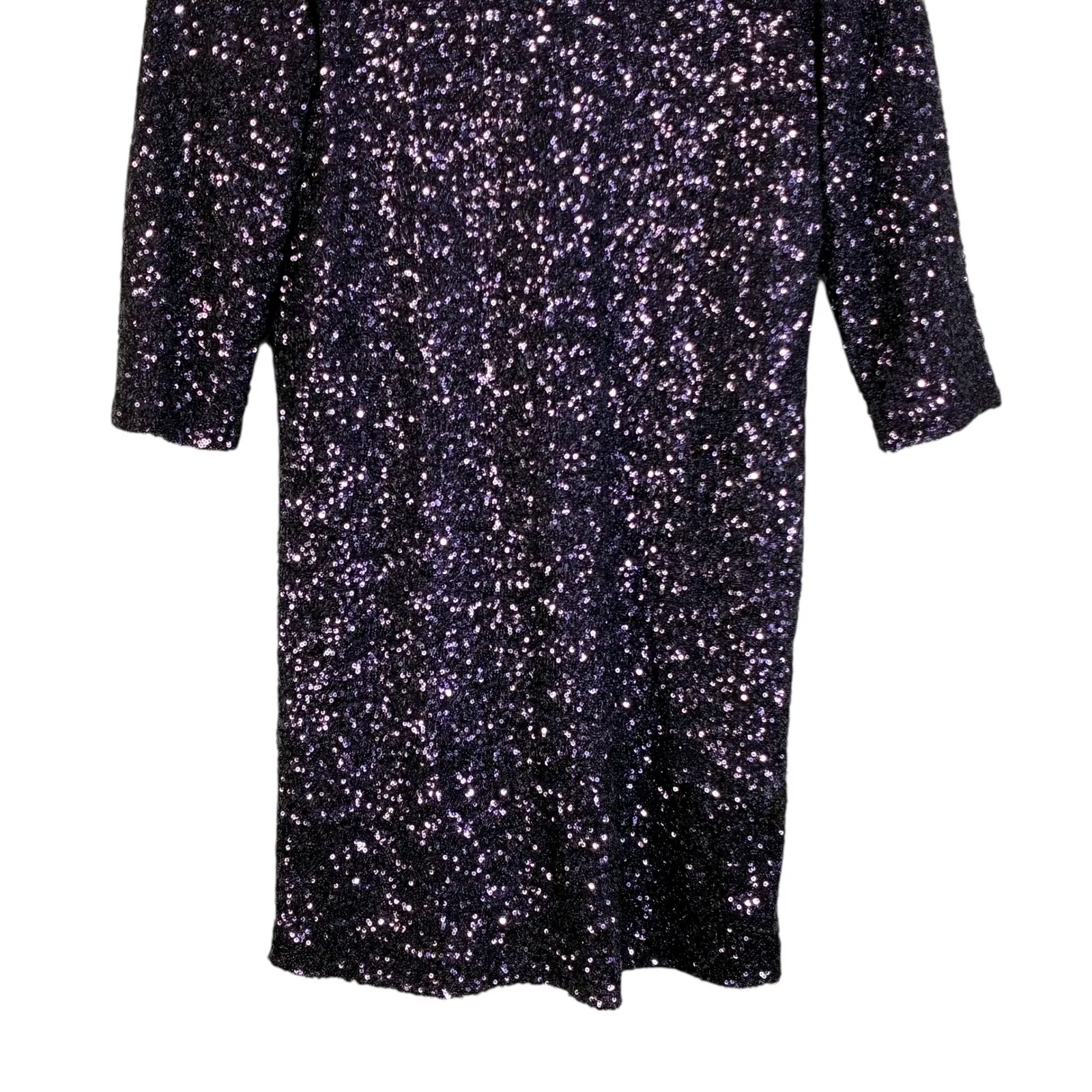 Nicole Miller Sparkle Sequin Cocktail Party Dress 3/4 Sleeve Purple M - Image 4