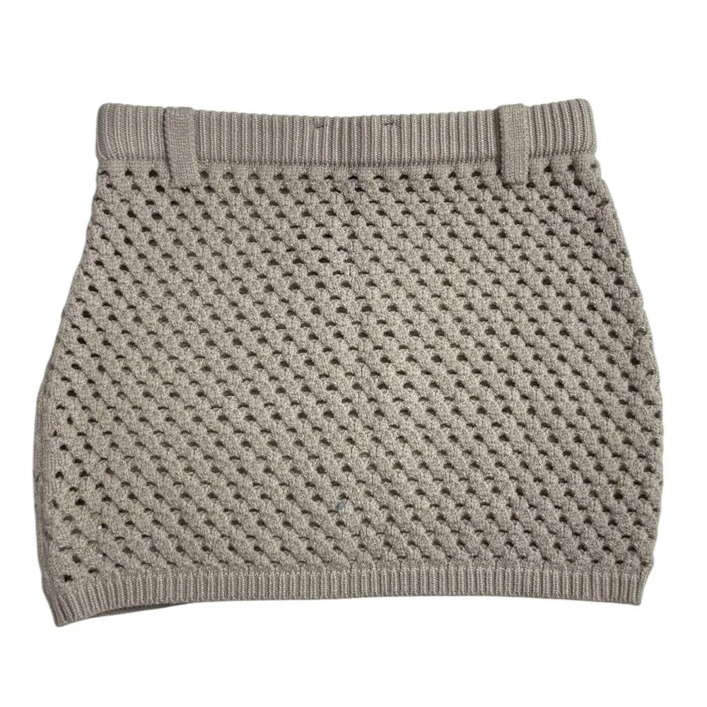 NEW SER.O.YA Open Knit Crochet Mini Skirt Size SMALL Belt Loops Neutral Beige‎ Tan - Image 2