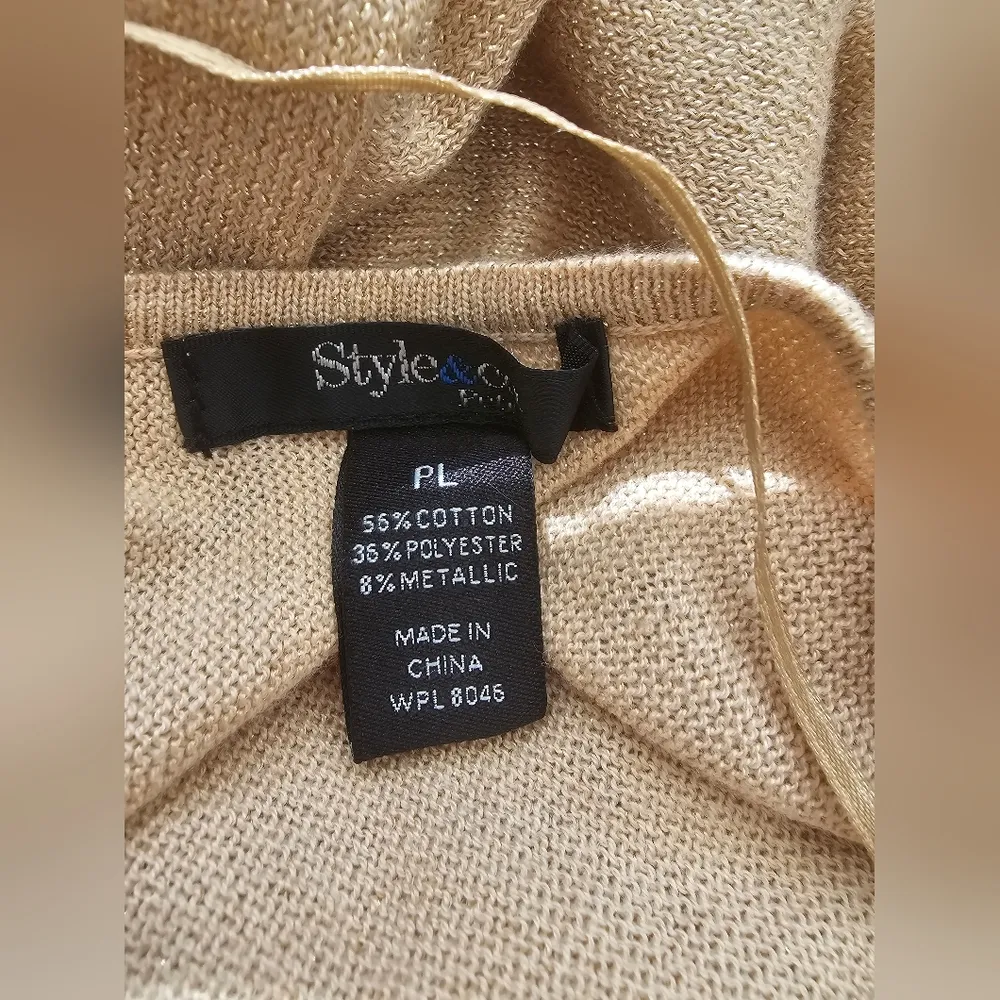 Style & Co Women Sweater Gold Solid Knit Pullover Metallic PL - Image 5