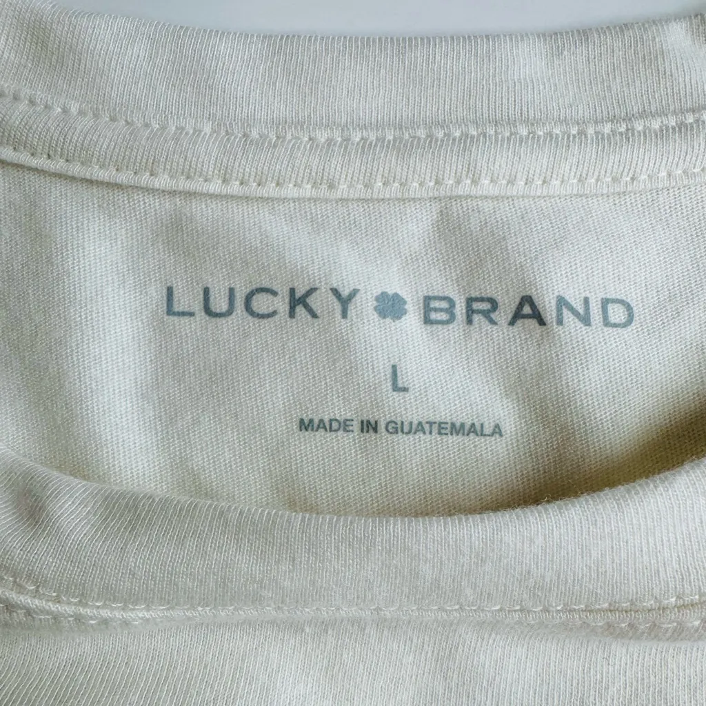 Women’s Lucky Brand Groovy Lucky Graphic Cream Tee Size L NWT - Image 8