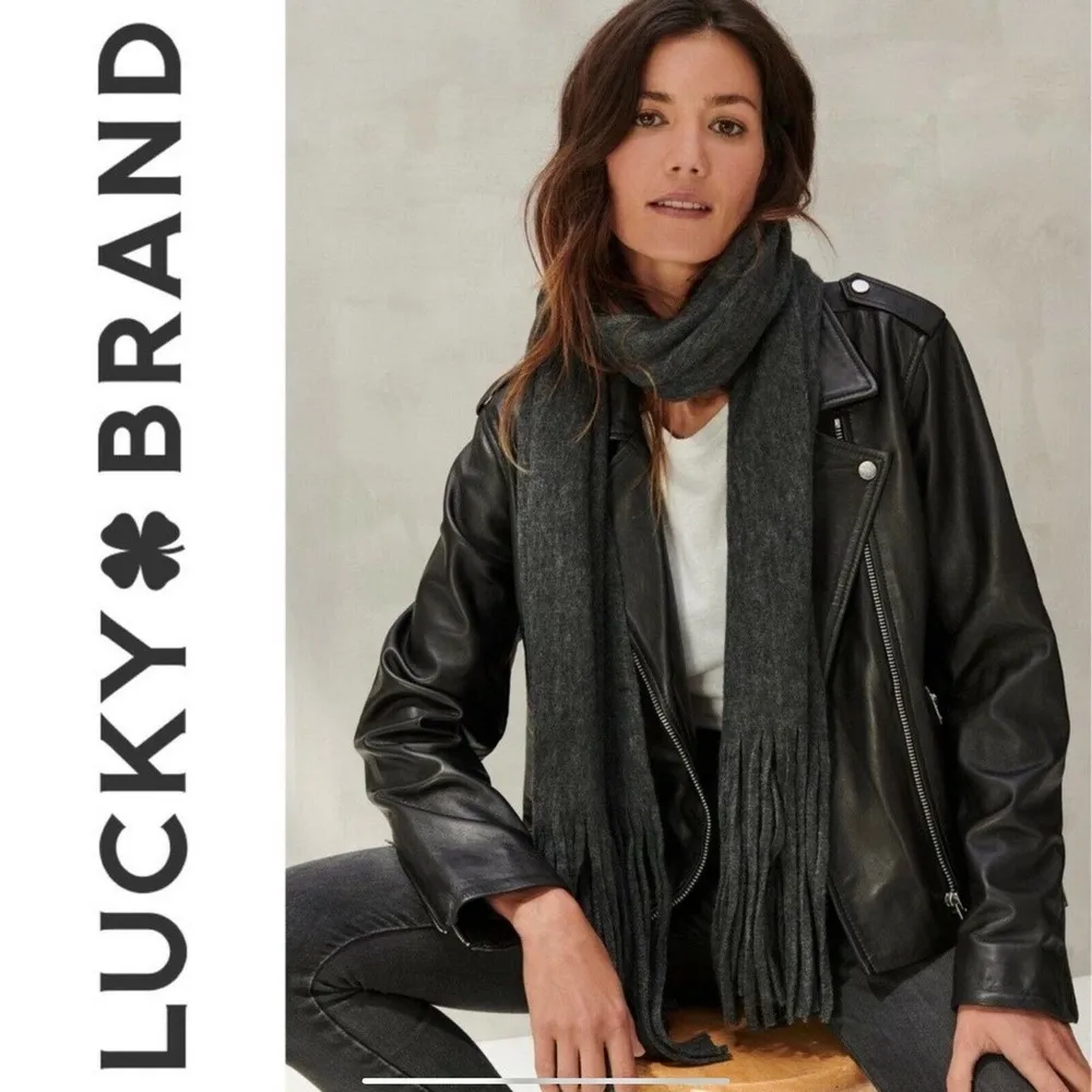 Lucky Brand Solid Brushed Scarf with Fringe Charcoal Dark Gray NWT - Image 3