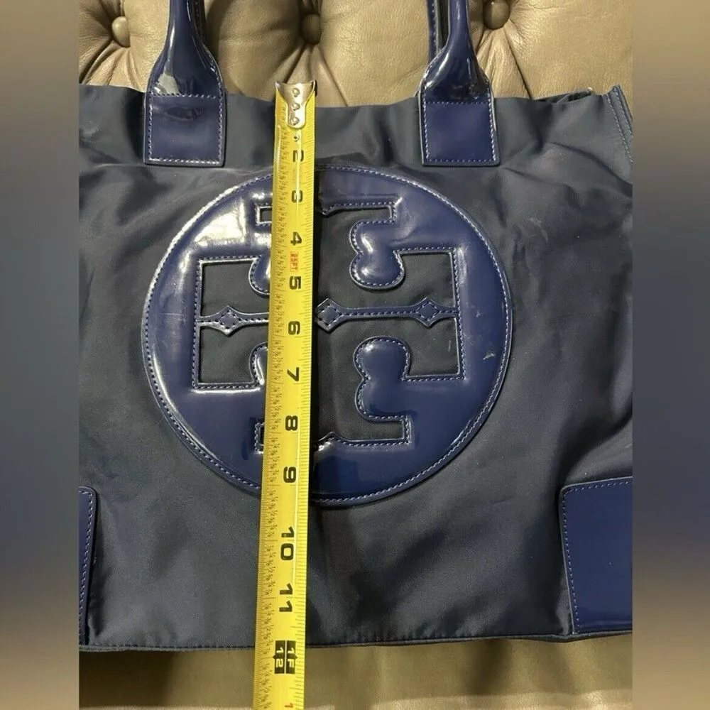 Tory Burch Large Navy Blue Ella Tote Bag nylon patent - Image 8
