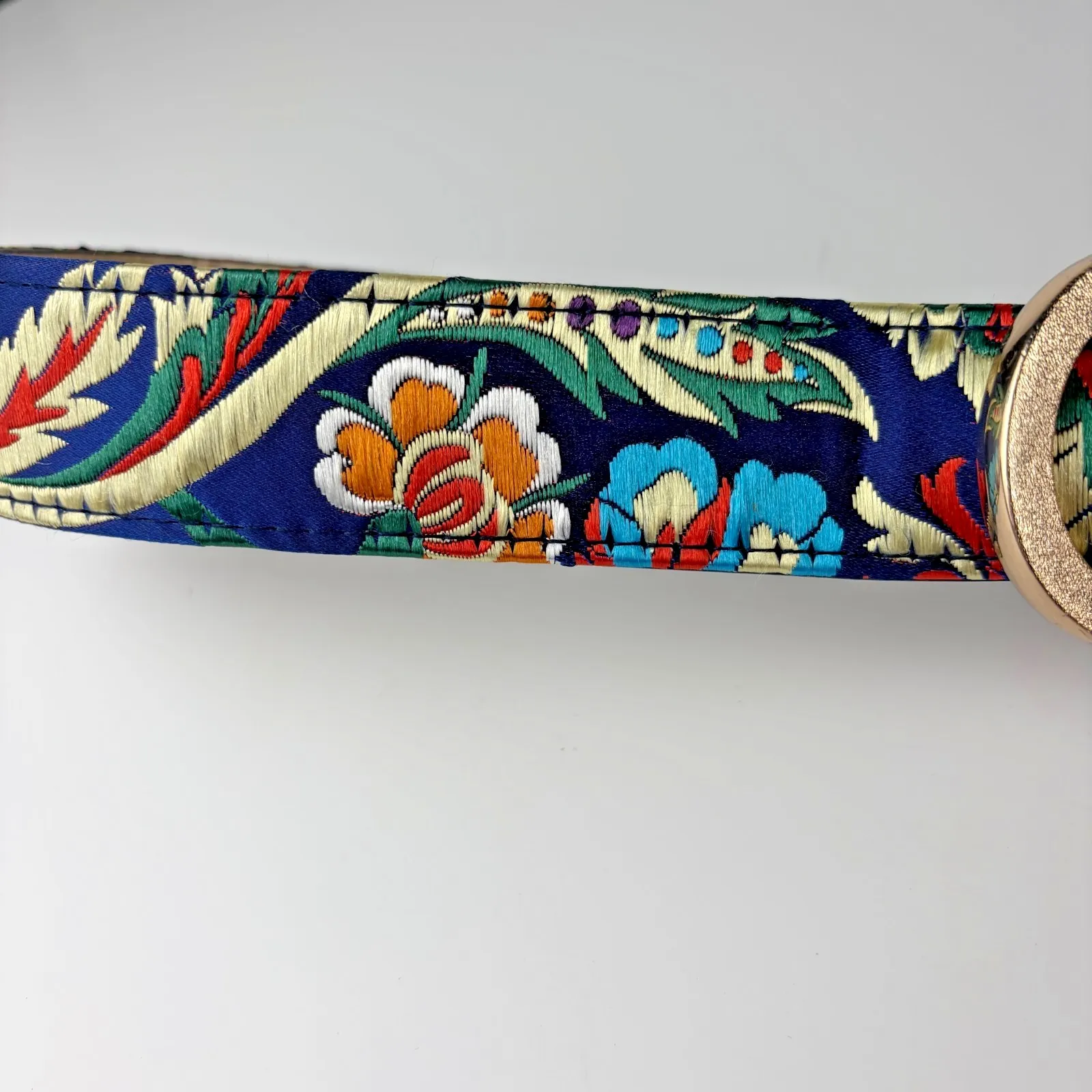 Women's Floral Satin Embroidered Belt Gold Oval Buckle Boho‎ Vintage Style 35" - Image 4