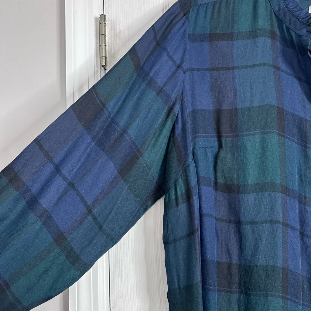 LOFT Plus Plaid Shirt with Ruffle Detail in Green and Blue Women's Plus Size 22 - Image 8