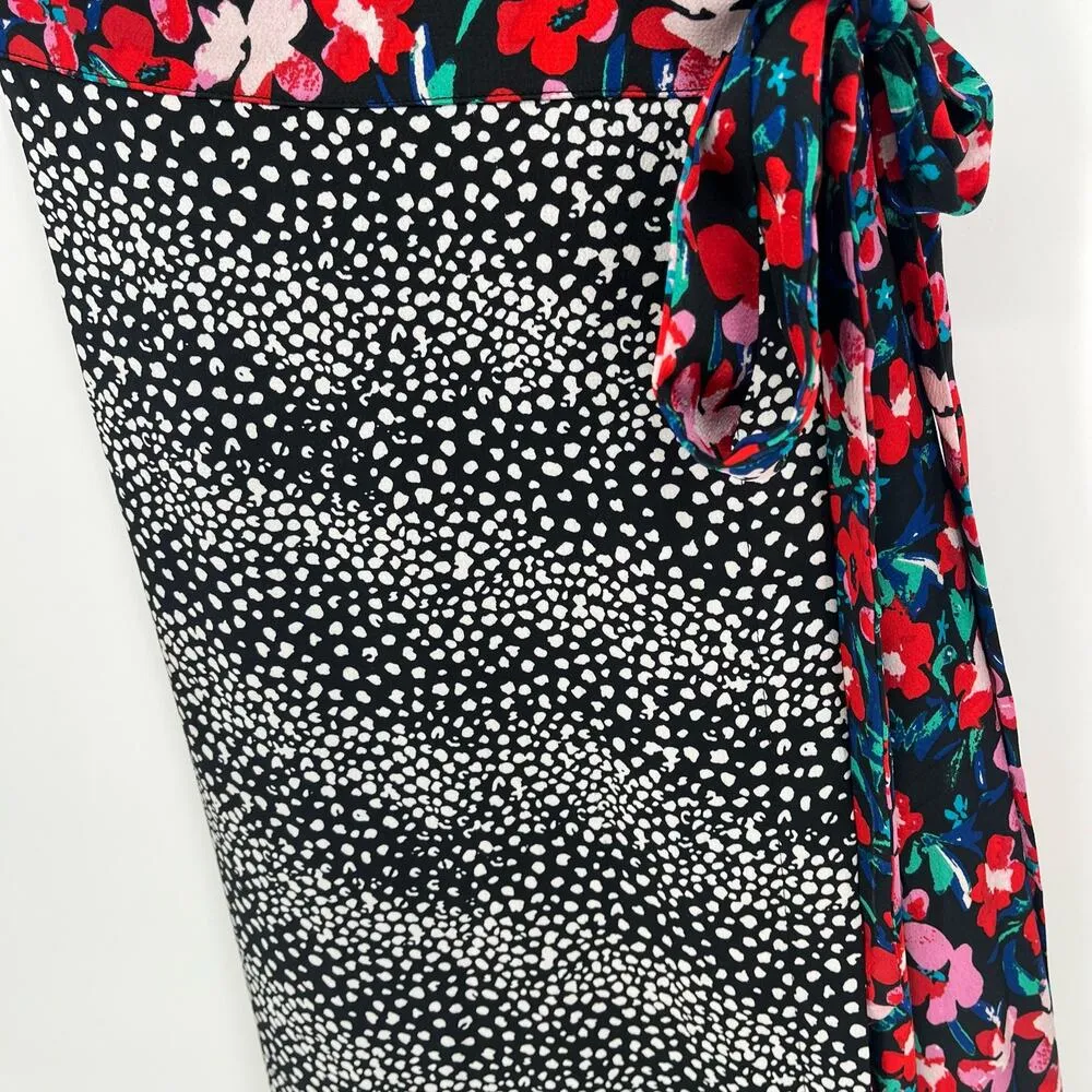 Vintage Simply Styled Mixed Print Wrap Dress Flutter Sleeve Floral Polka Dot S - Image 8