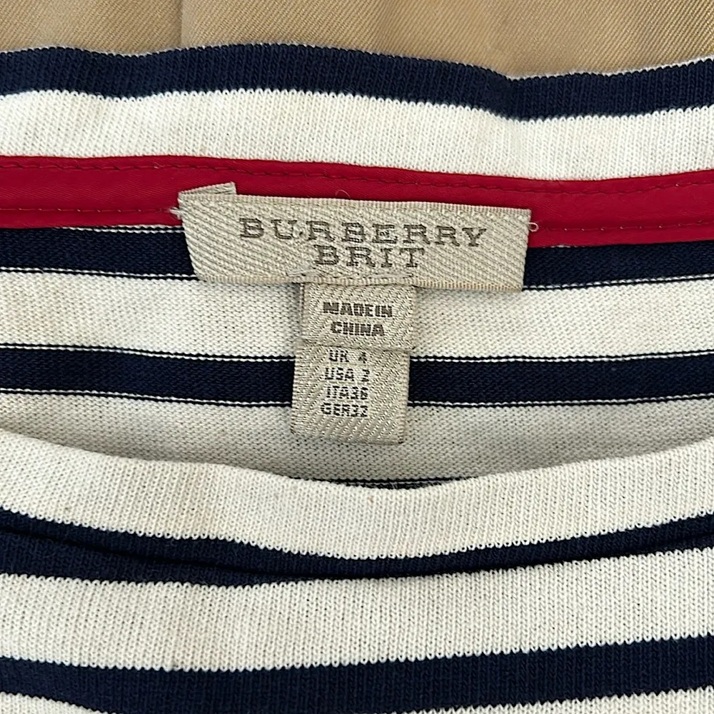 Burberry Brit Authenticated Navy/Khaki Striped Long Sleeve Dress **Sz 2** 🌺🌺 - Image 5