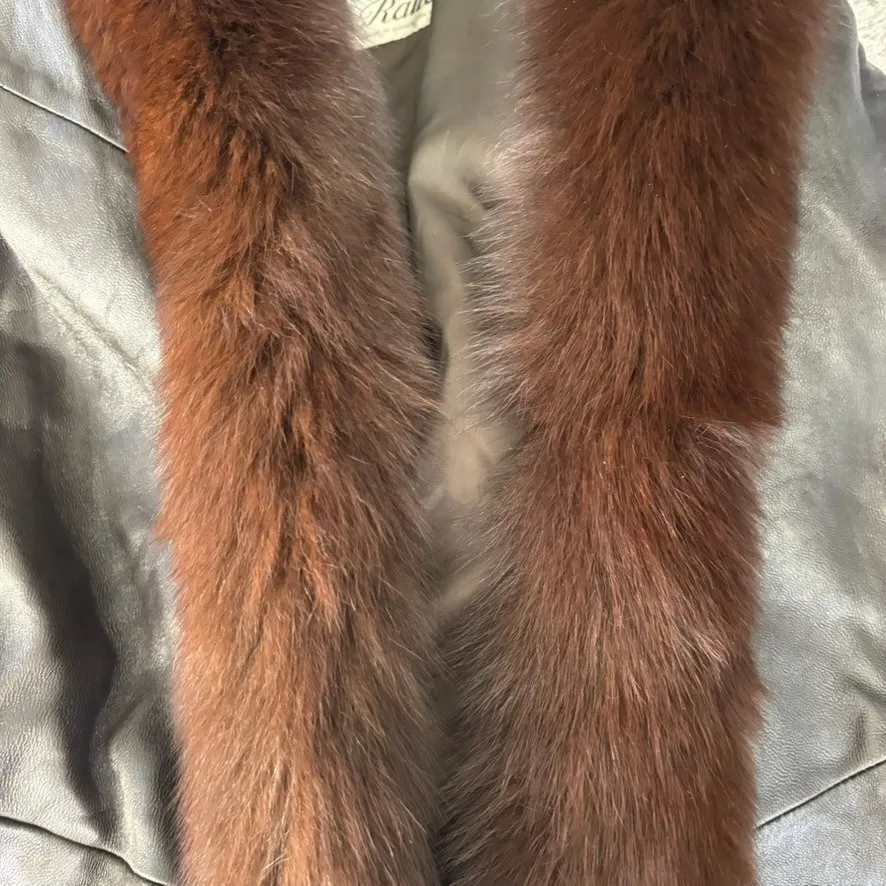 Vintage Rallee Leather Fox Fur Coat Sz L Chocolate Brown Thermolite Maximalism‎ Size L - Image 15
