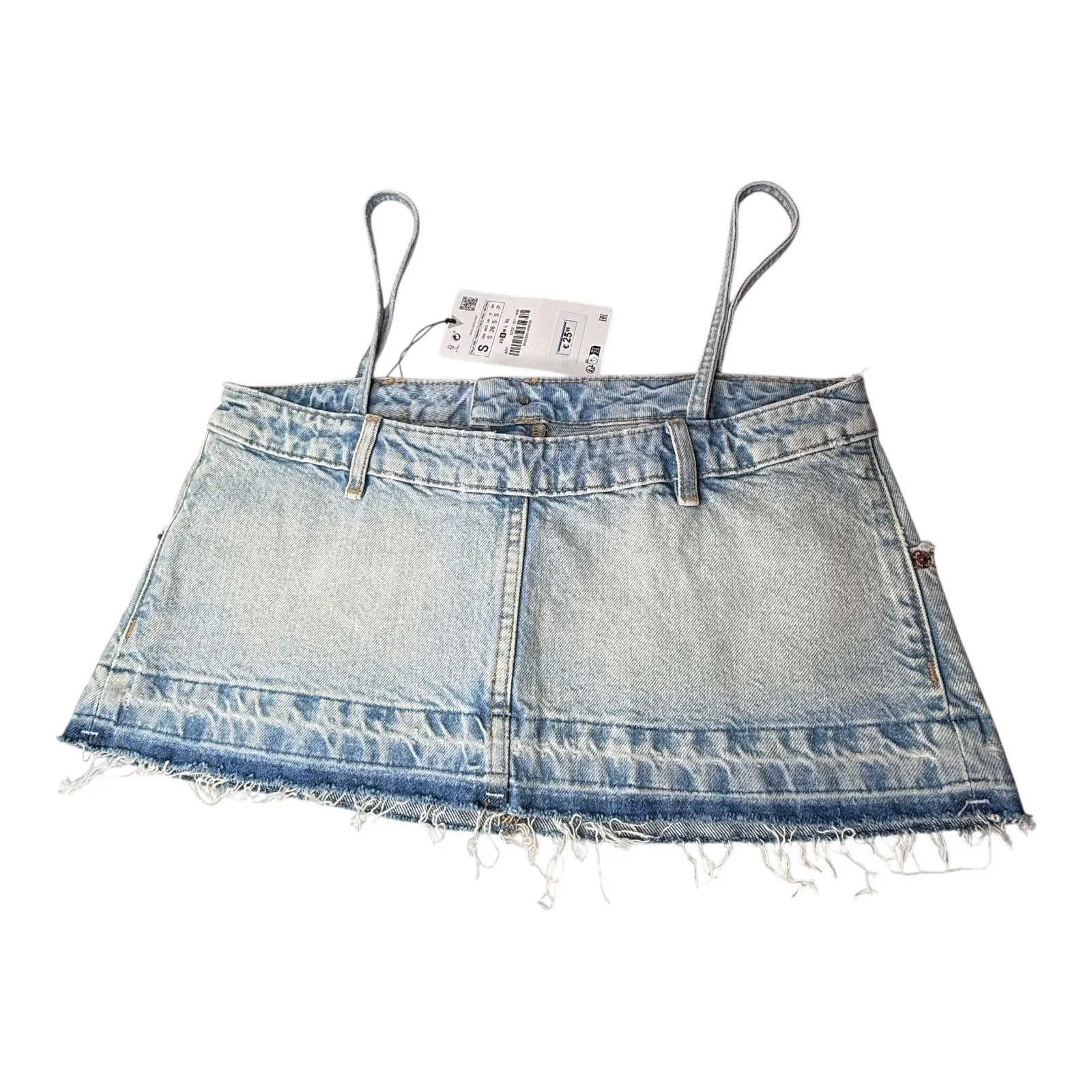 NEW ZARA Denim CROP TOP Spaghetti Strap Jean Short TANK Shirt Women's SM Blue! - Image 2