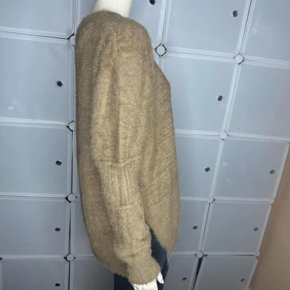 Boutique Super Soft Tan Crew Neck Sweater With Shimmering Gold Detail - Image 10