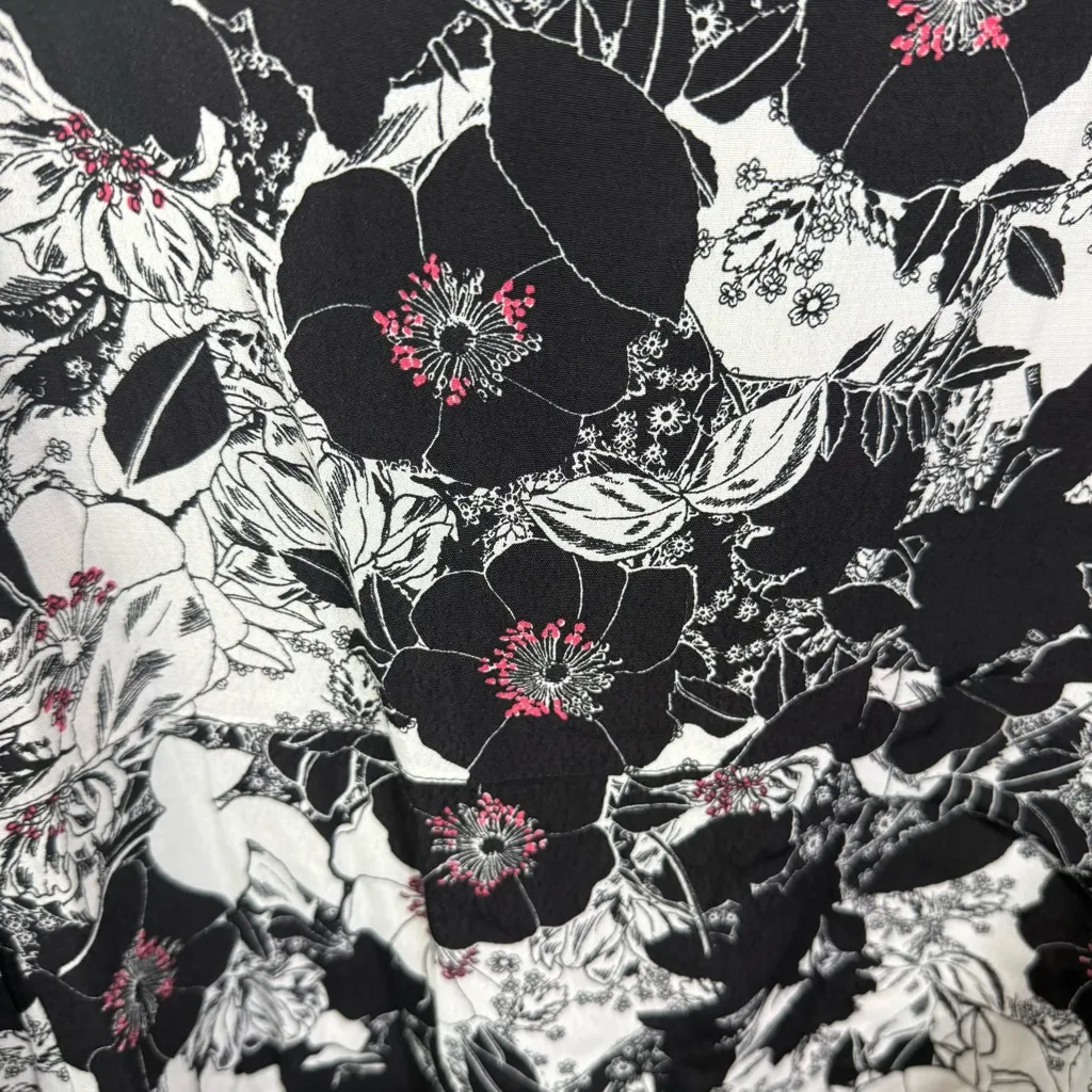 Sejour Women Top Tunic Blouse Shirt Size 22W Poppy Floral Zip‎ Back LS Rayon Black - Image 4