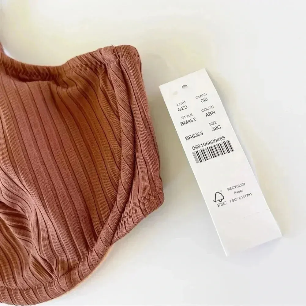 J Crew Wide rib french bikini top in Appalachian Brown Bra Size 38C NWT - Image 4