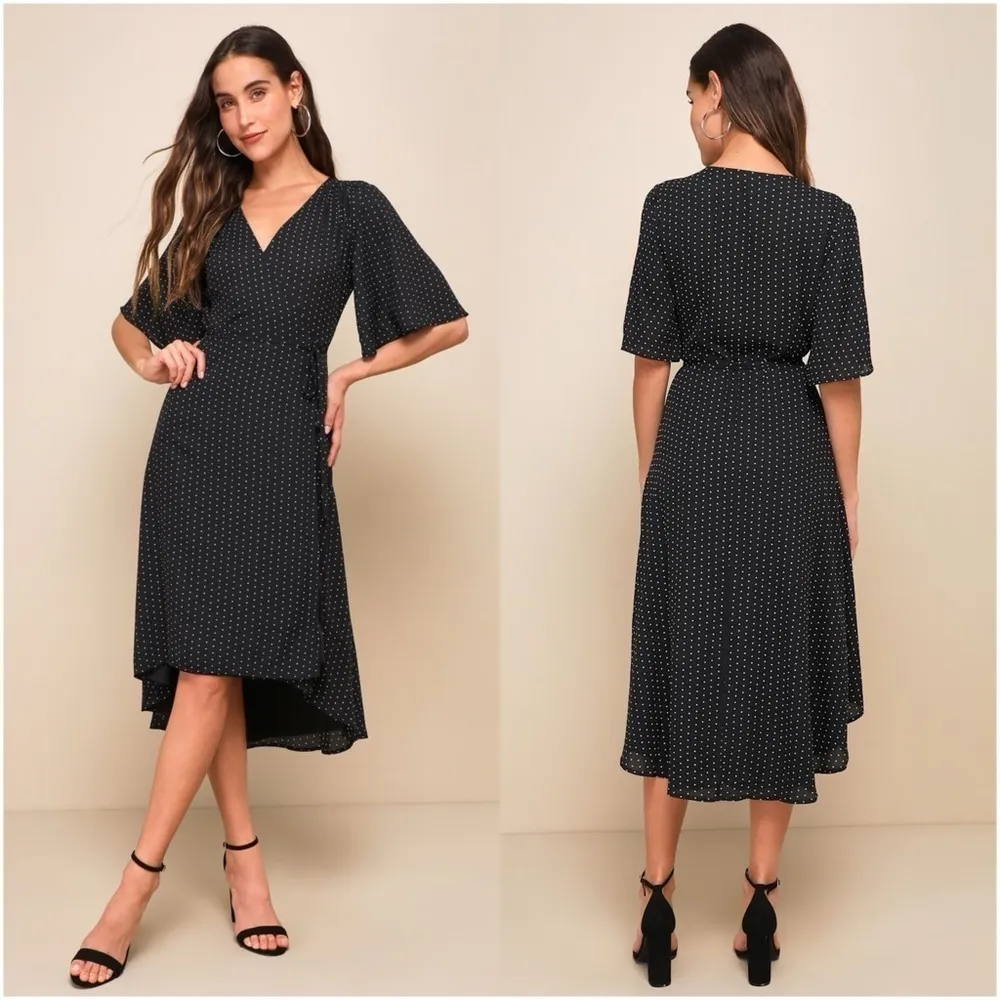 LULU’S Farah Black Print Midi Wrap Dress - Image 2