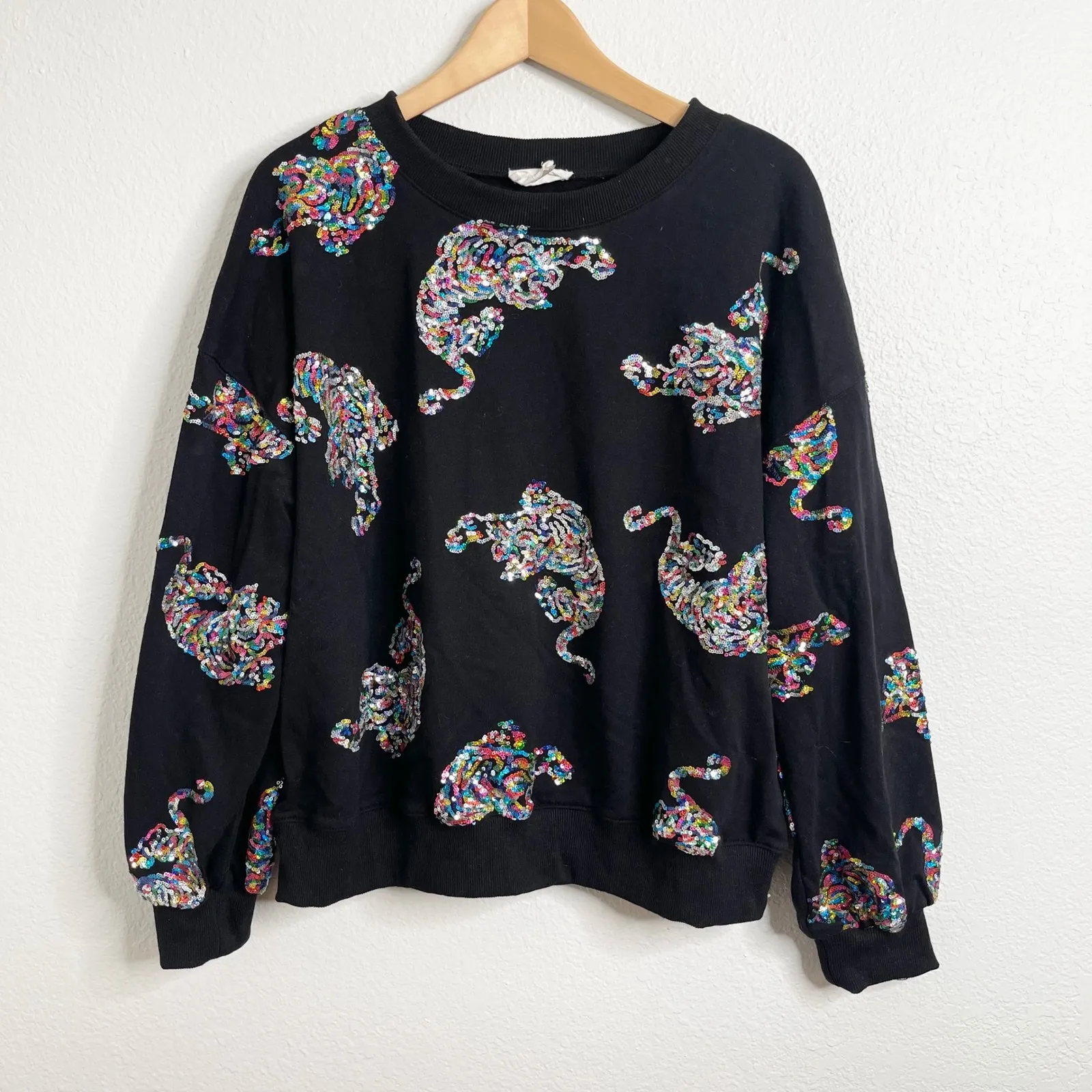 FANTASTIC FAWN Tiger Sequin Lead The Pack Sweatshirt Pullover Women's Size M - Image 2