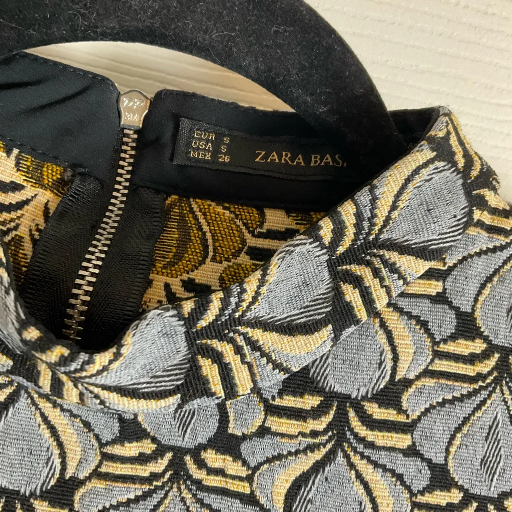 ZARA BASIC SIZE SMALL S BLUE HIGH NECK JACQUARD SHORT SLEEVE MINI CASUAL DRESS - Image 4