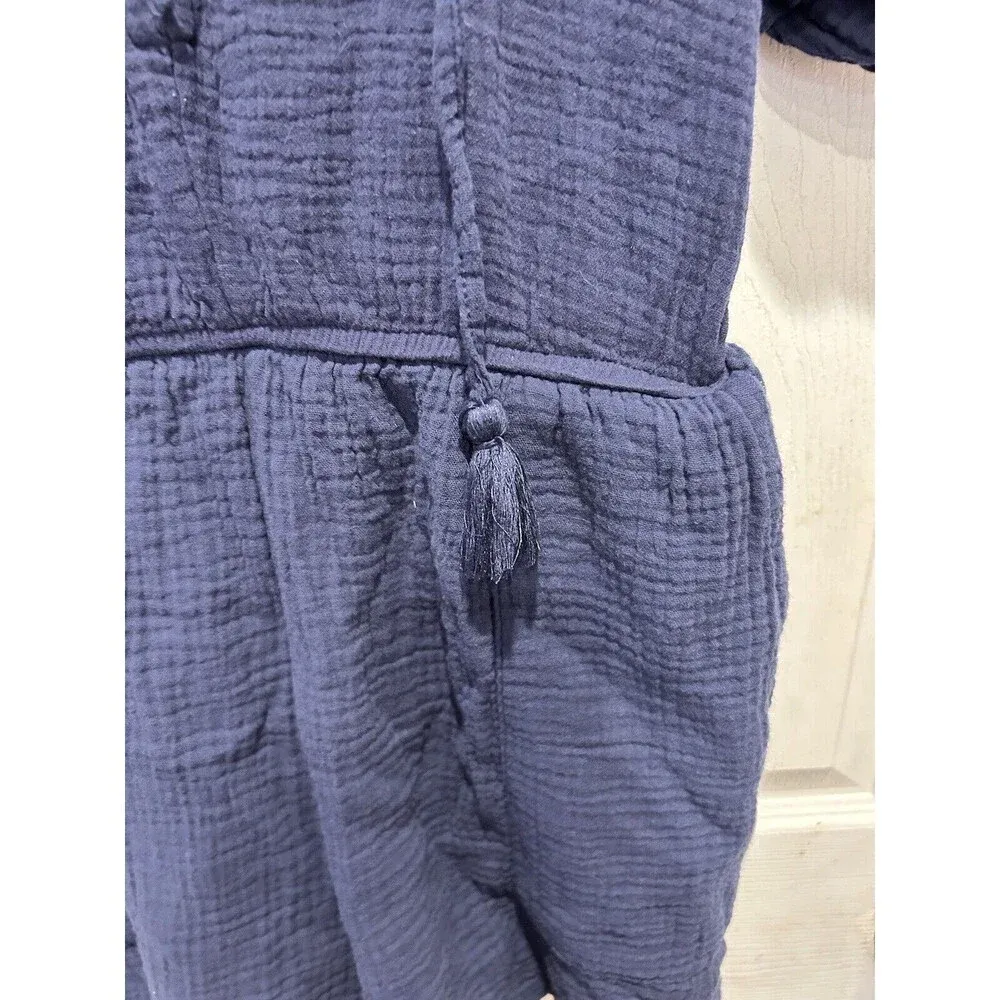 Knox Rose Navy Double Cotton Gauze Short Sleeve V-Neck Tassel Romper‎ Size Large - Image 2