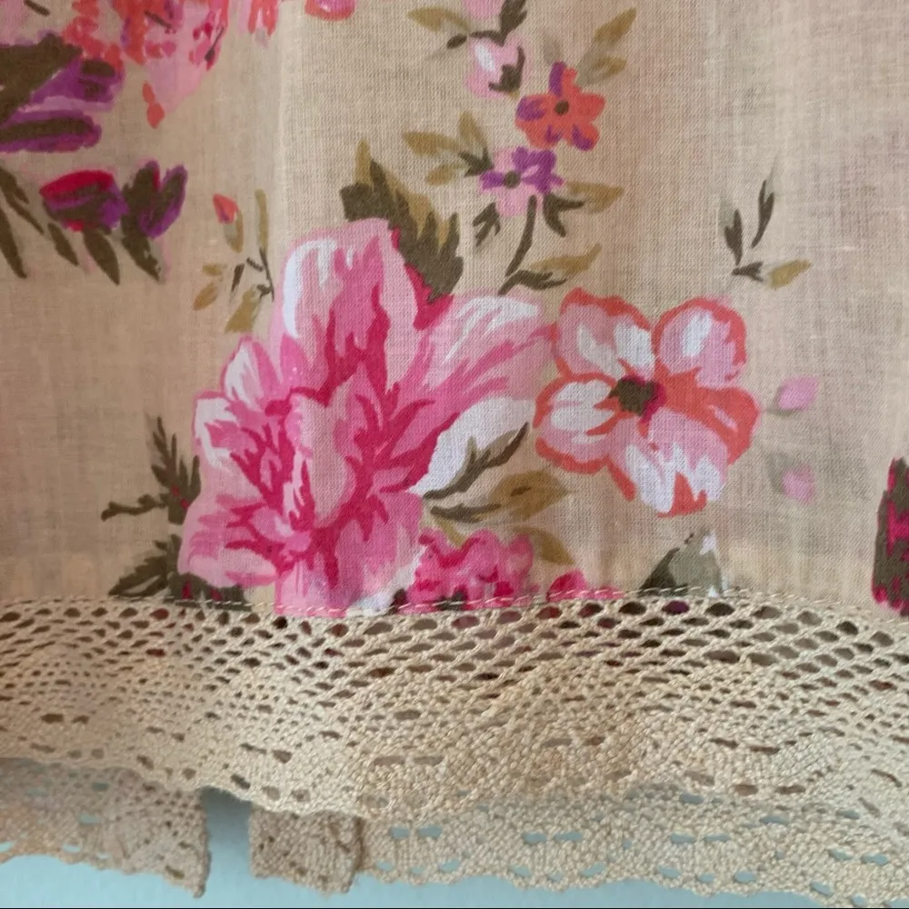 Floral Nine West Petite Vintage America Jeans Pleated Lace Flutter Sleeve Top S - Image 6