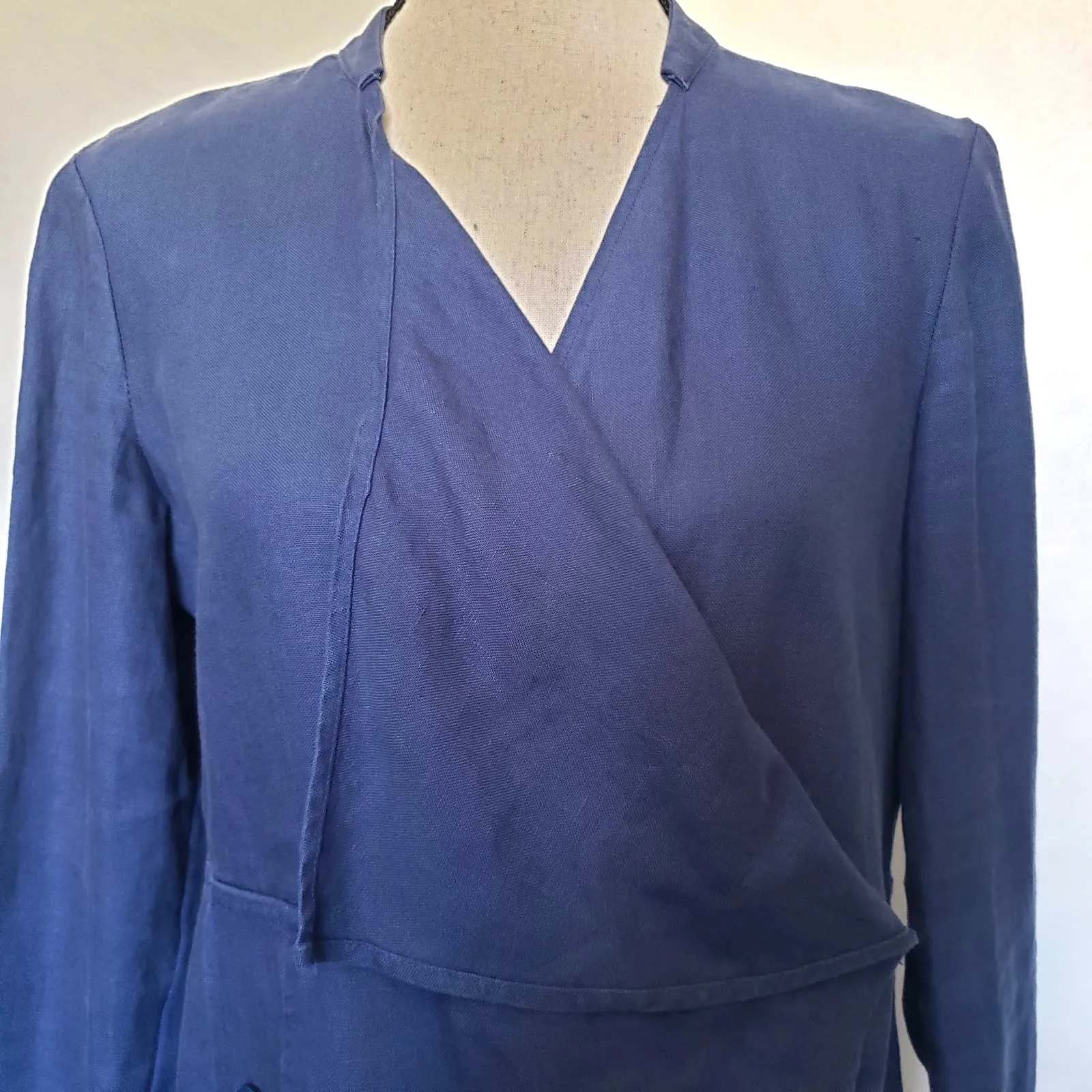 For the Republic Linen Womens Blouse Sz 8 Lagenlook Asymmetric Scandi Blue Artsy - Image 2